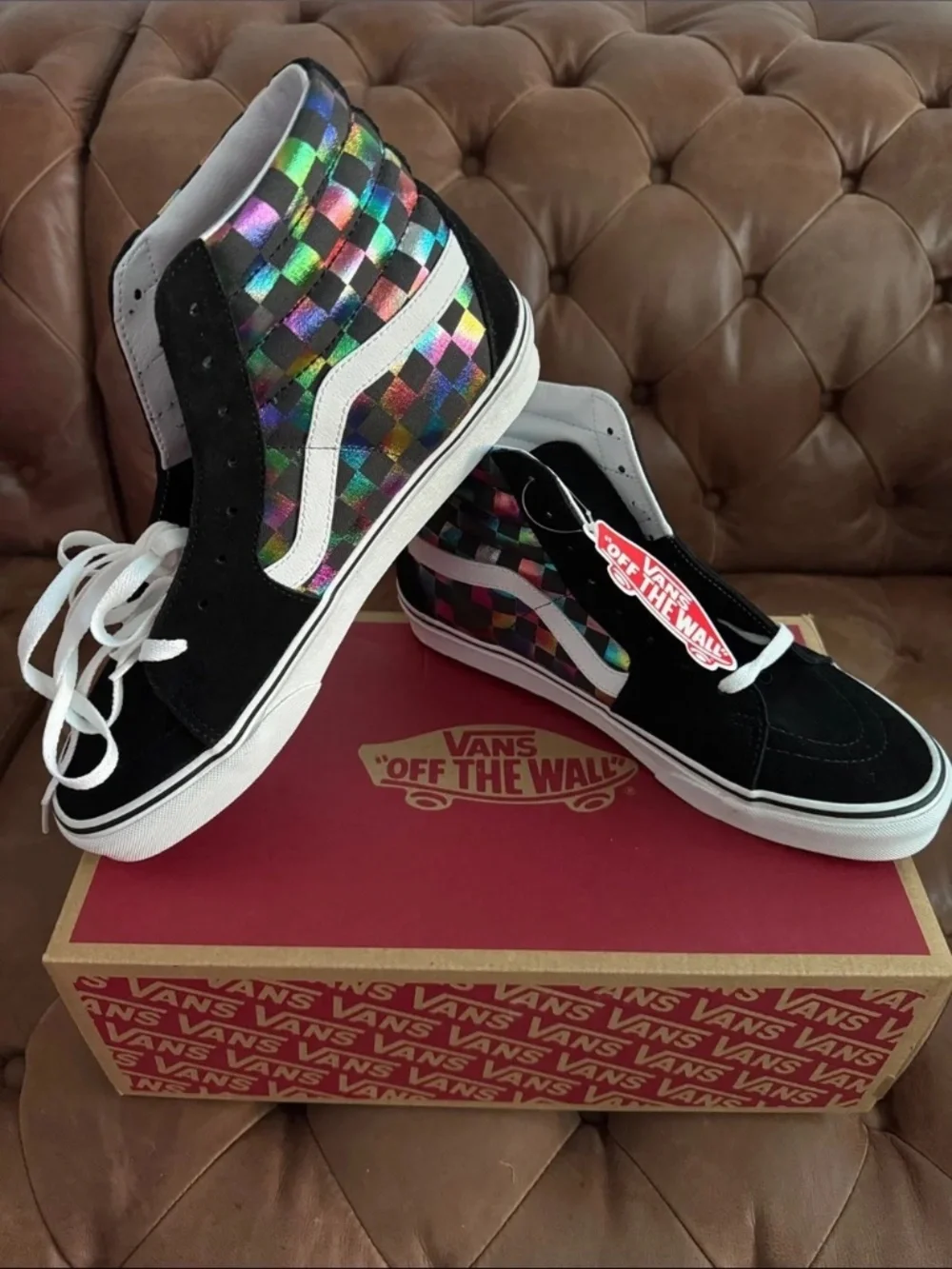 Vans Sk8-Hi Iridescent Checkerboard Women's 11.5 Suede Sneakers NIB